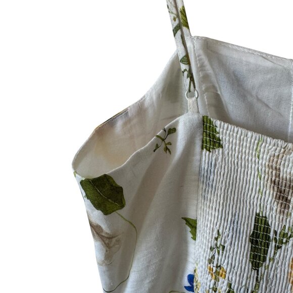 H&M Smocked Linen Blend Sundress Floral Lined Adjustable Straps Midi Summer - Picture 9 of 16